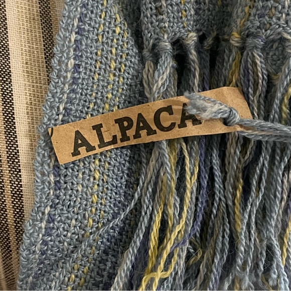 Unbranded Women’s Blue Yellow Striped Lightweight Alpaca Scarf With Fringe - Picture 7 of 8